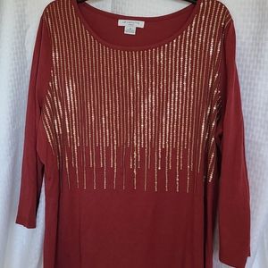Liz Claiborne 3/4 sleeve top Burgundy w sequins 1X